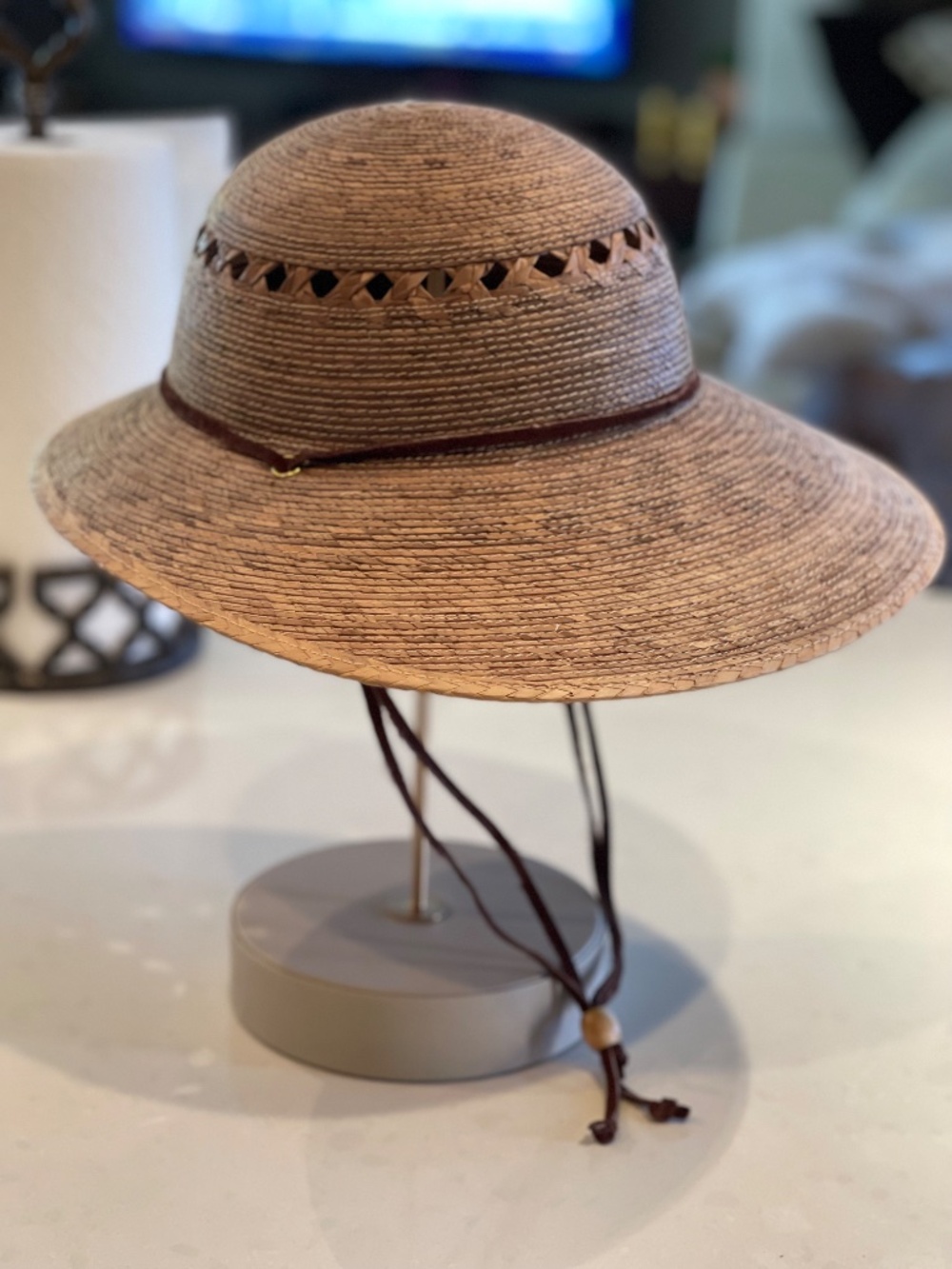 Tula Brand Laurel Lattice Palm Straw Facesaver Sun Hat w/ Chin cord - Picture 7 of 14